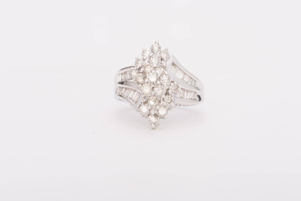 Wave Cluster Diamond Ring White Gold 14k