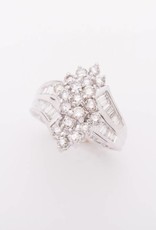 Wave Cluster Diamond Ring White Gold 14k