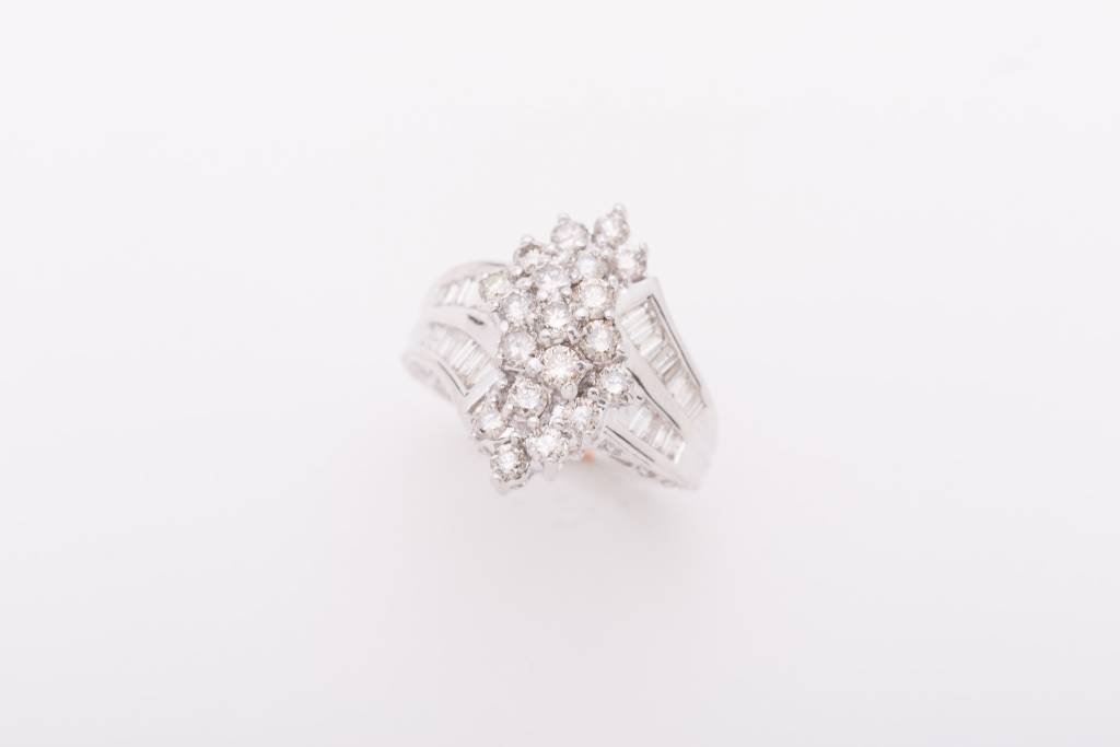 Wave Cluster Diamond Ring White Gold 14k
