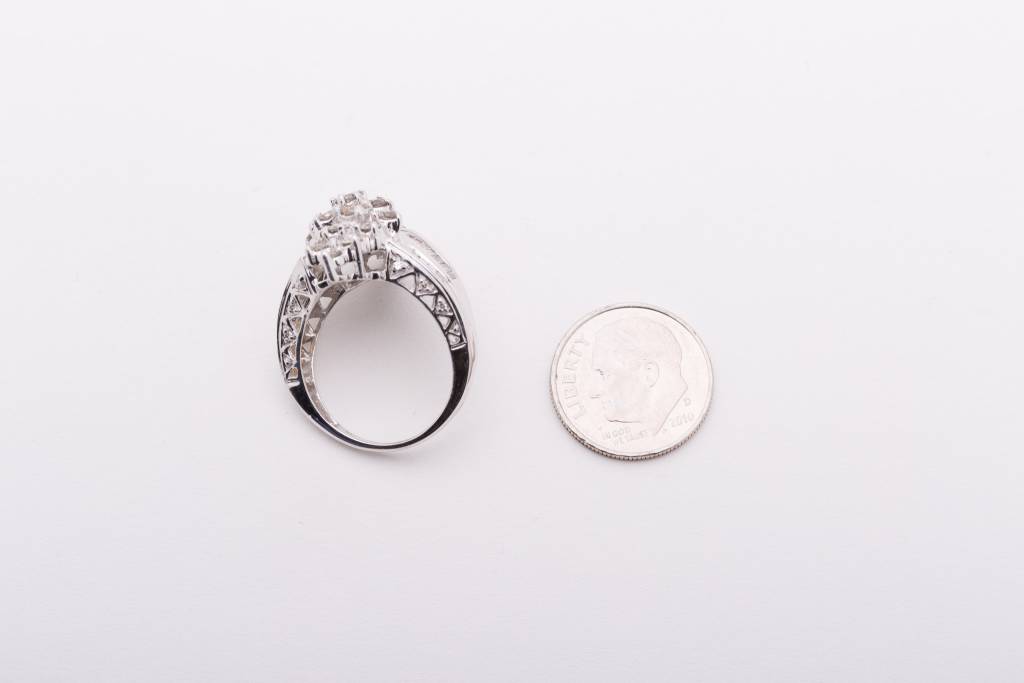 Wave Cluster Diamond Ring White Gold 14k