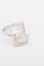 Framed Princess Cut Diamond Bypass Ring White Gold 14k