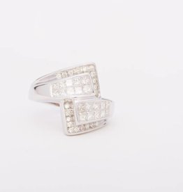 Framed Princess Cut Diamond Bypass Ring White Gold 14k