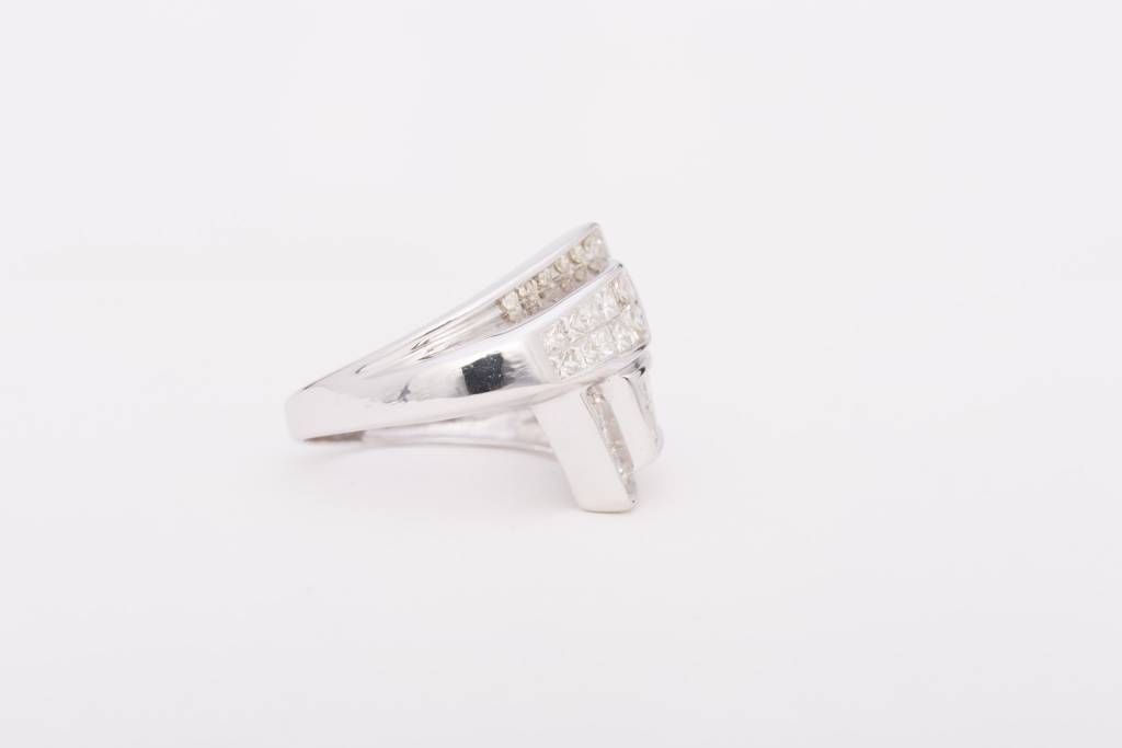 Framed Princess Cut Diamond Bypass Ring White Gold 14k