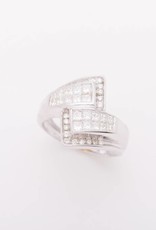 Framed Princess Cut Diamond Bypass Ring White Gold 14k