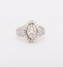 Framed Marquise Shape Cluster Diamond Ring White Gold 14k