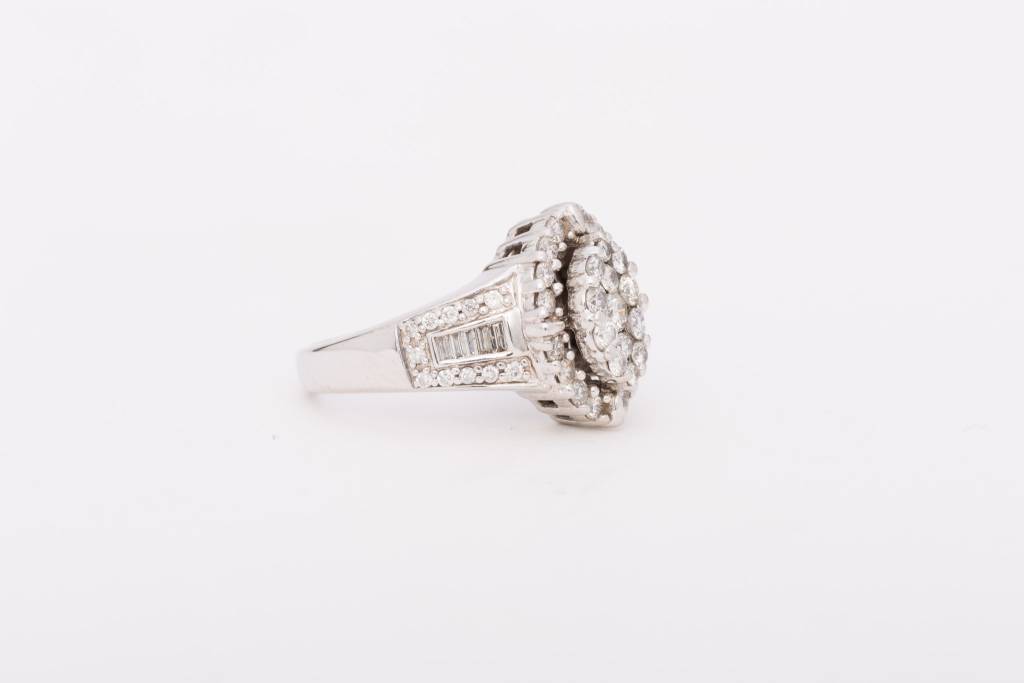 Framed Marquise Shape Cluster Diamond Ring White Gold 14k