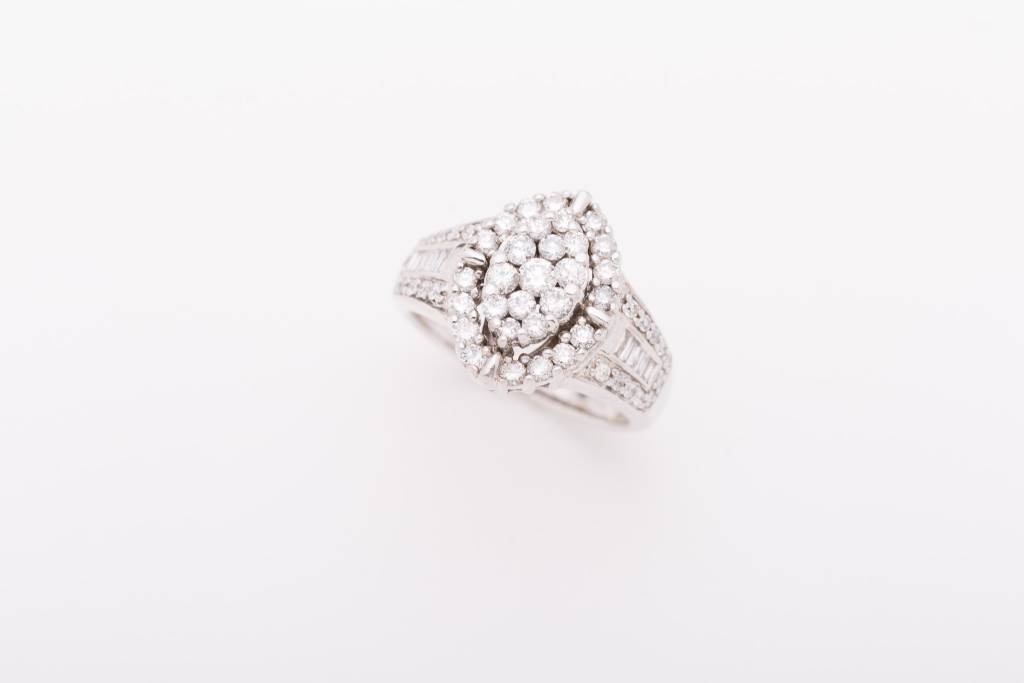 Framed Marquise Shape Cluster Diamond Ring White Gold 14k