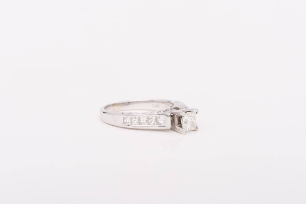 Princess Cut Diamond Ring With Accent Stones in Bezel