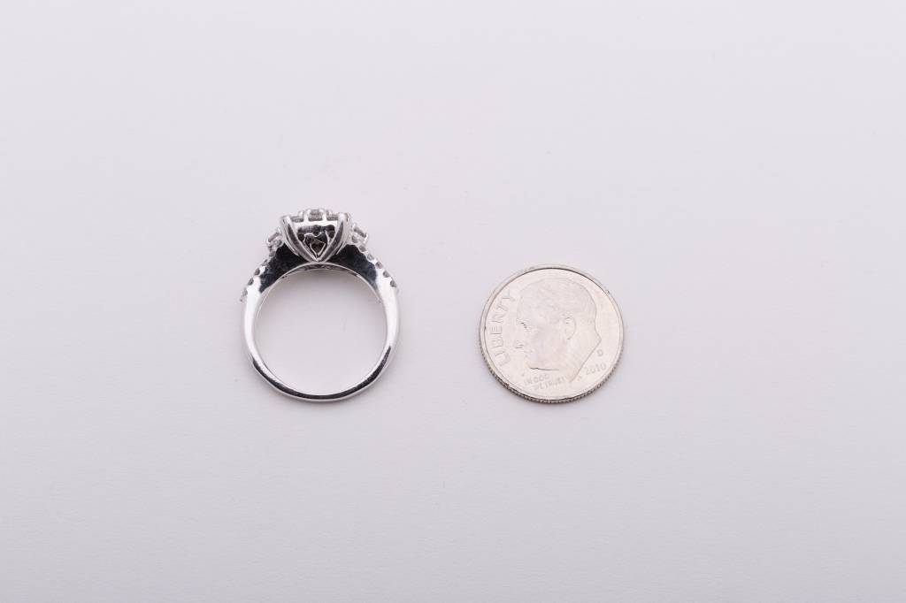 9 Stone Square Cluster White Gold Ring 14k