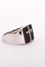 Mens Black and Clear Diamond Cross White Gold 10k