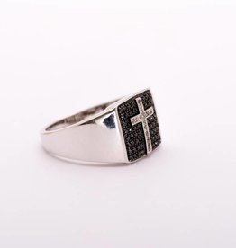 Mens Black and Clear Diamond Cross White Gold 10k