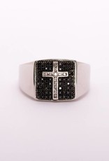 Mens Black and Clear Diamond Cross White Gold 10k