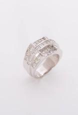Mens 3 Row Princess Cut Diamond Ring White Gold 18k