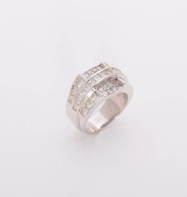 Mens 3 Row Princess Cut Diamond Ring White Gold 18k