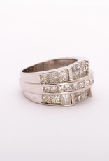 Mens 3 Row Princess Cut Diamond Ring White Gold 18k