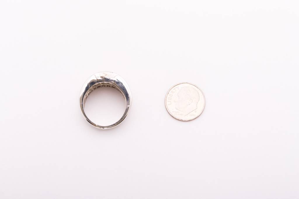 Mens 3 Row Princess Cut Diamond Ring White Gold 18k