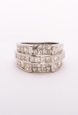 Mens 3 Row Princess Cut Diamond Ring White Gold 18k