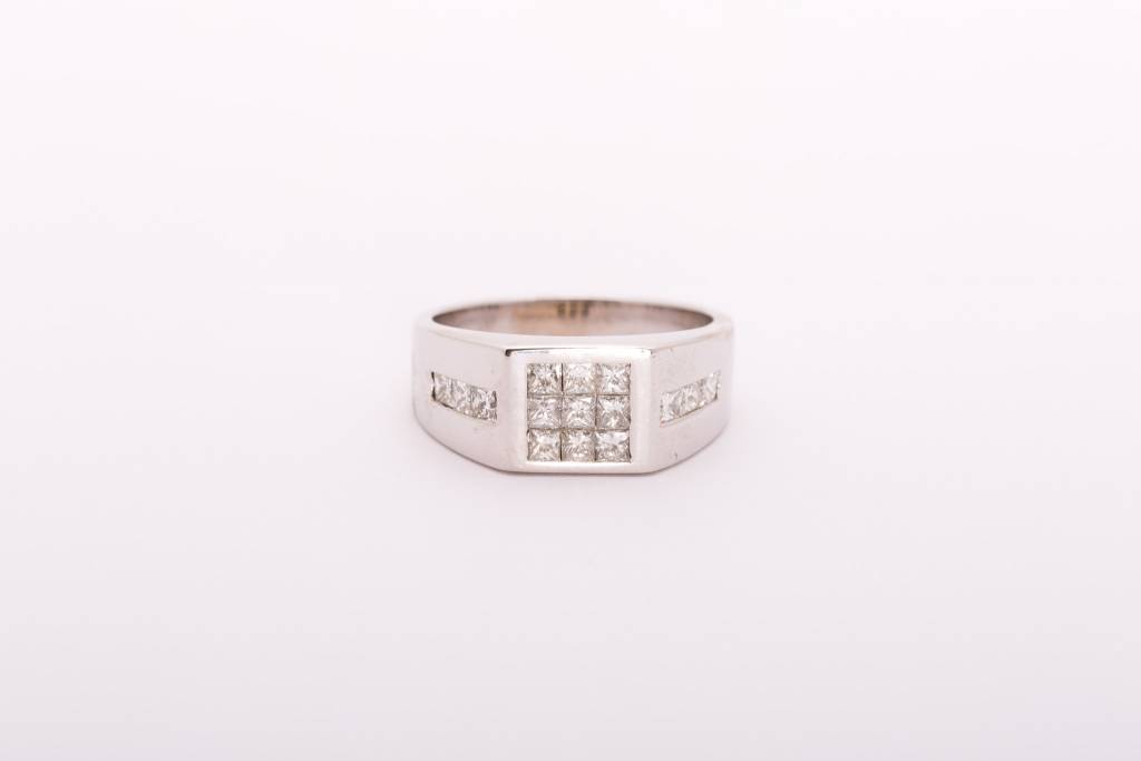 Mens Princess Cut Square Diamond Ring White Gold 14k