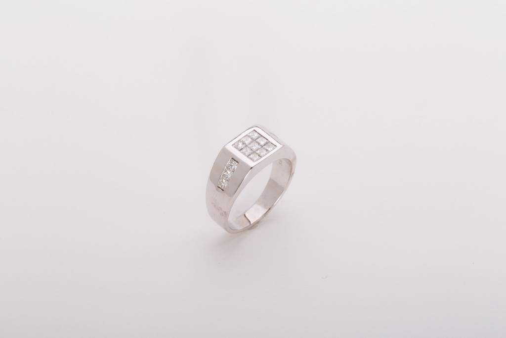 Mens Princess Cut Square Diamond Ring White Gold 14k