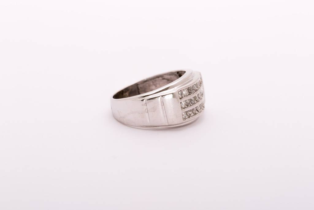 Mens 3 Channel Diamond Ring White Gold 10k