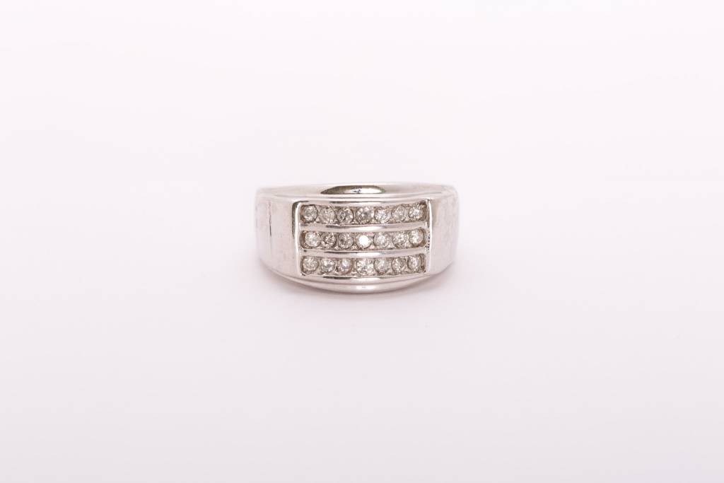 Mens 3 Channel Diamond Ring White Gold 10k