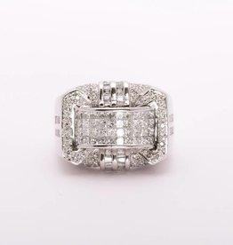 Mens Framed Pave Diamond Ring White Gold 14k
