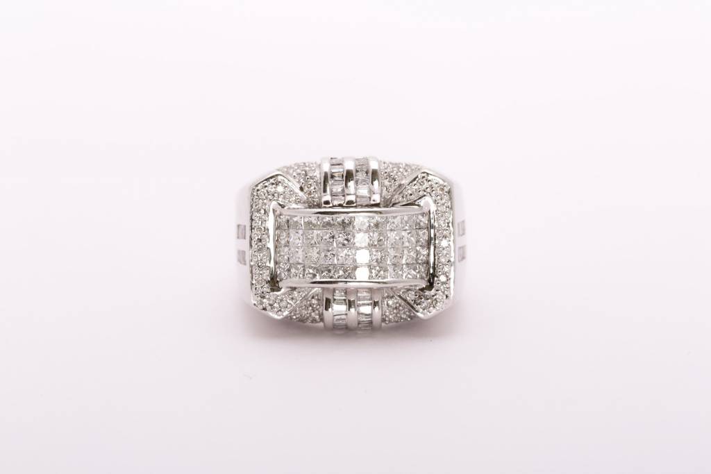 Mens Framed Pave Diamond Ring White Gold 14k