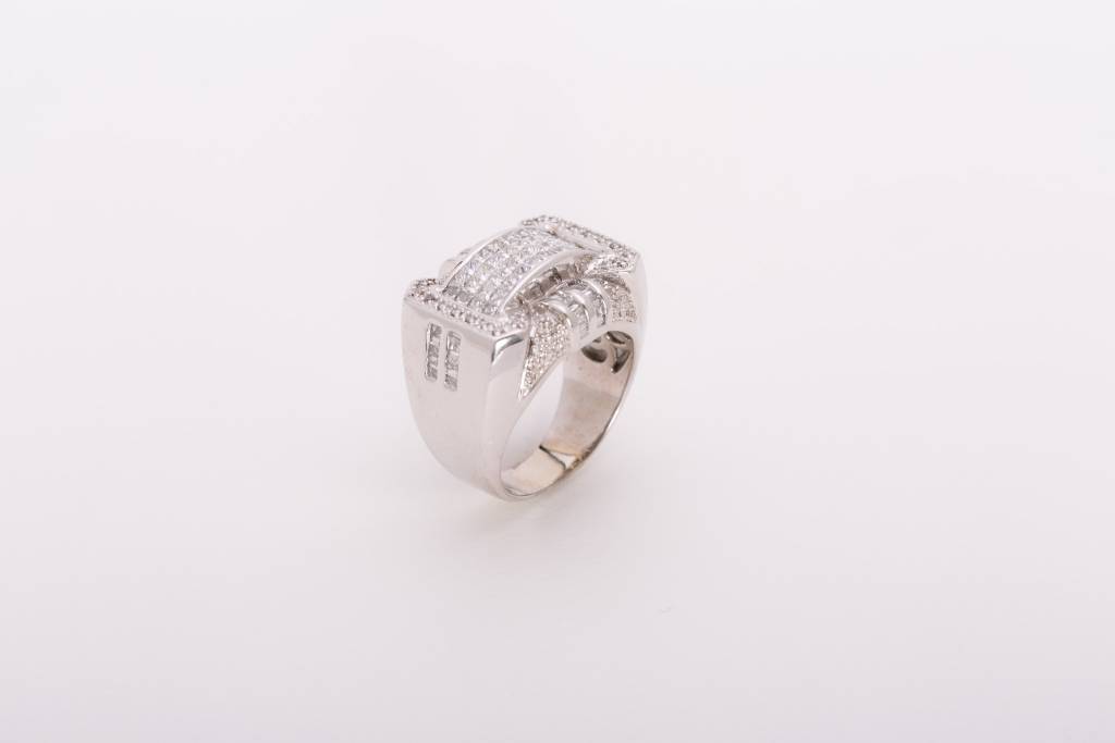 Mens Framed Pave Diamond Ring White Gold 14k