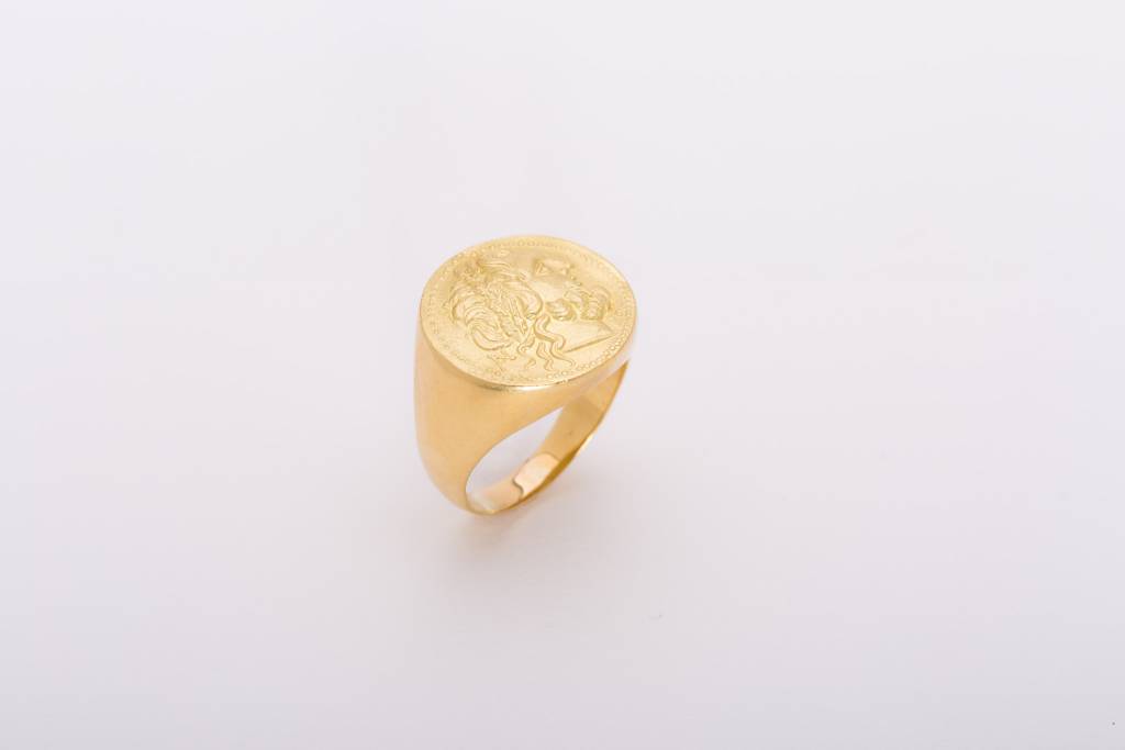 Mens Greek Coin Ring Yellow Gold 18k