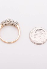 Round and Baguette Bar Ring Yellow Gold 14k