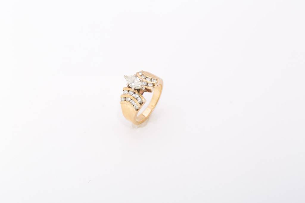 Framed Marquise Diamond Ring Yellow Gold 14k