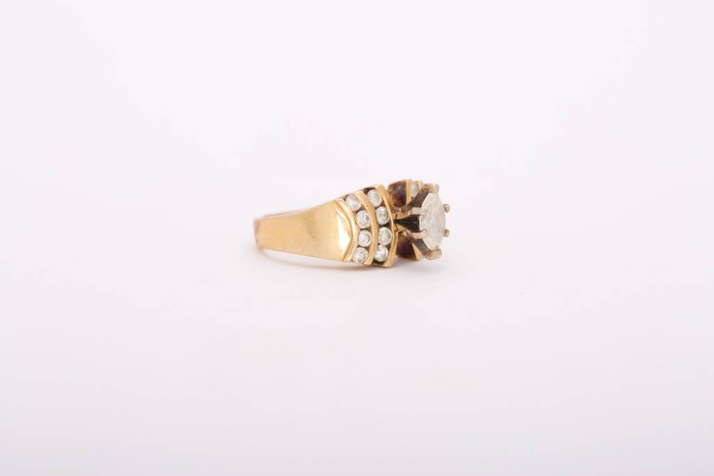 Framed Marquise Diamond Ring Yellow Gold 14k
