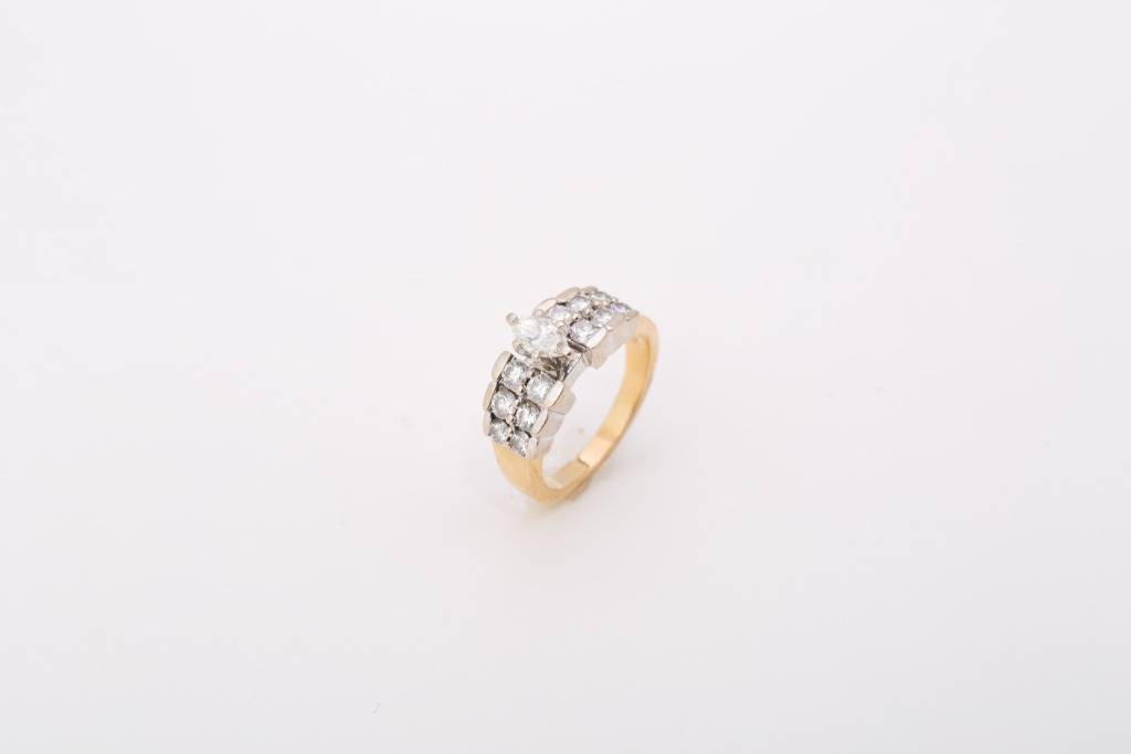 Marquise Diamond 2 Row Engagement Ring Yellow Gold 14k