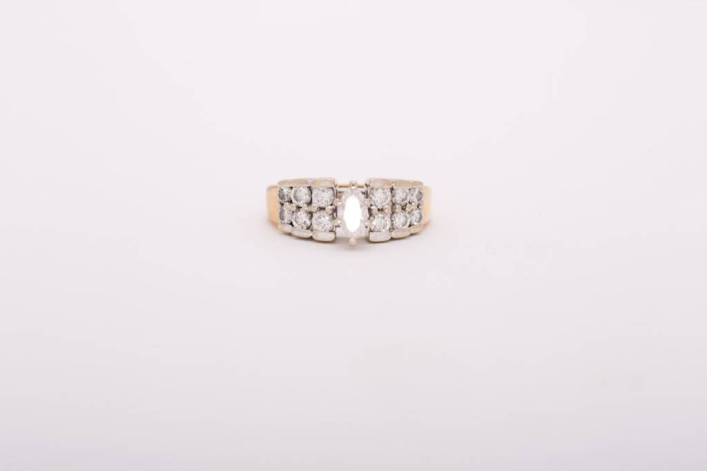 Marquise Diamond 2 Row Engagement Ring Yellow Gold 14k