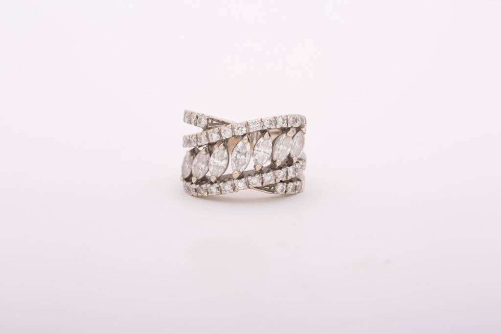 Marquise Diamond Bypass Ring White Gold 14k