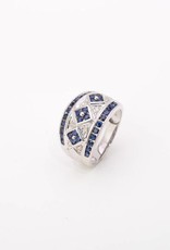 Mens Blue Sapphire and Diamond Ring White Gold 14k
