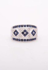Mens Blue Sapphire and Diamond Ring White Gold 14k