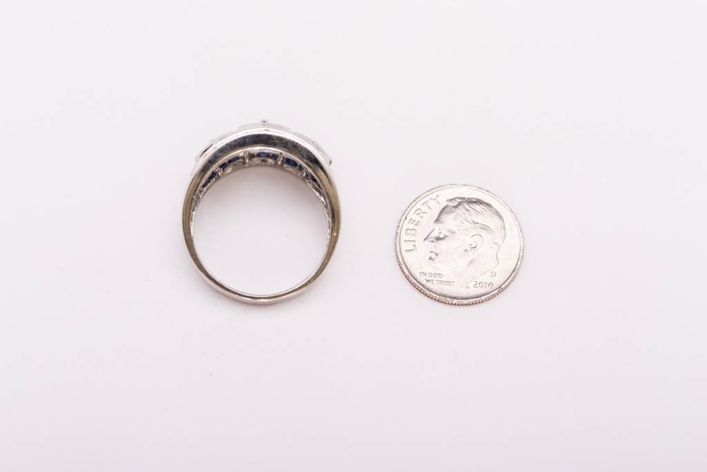Mens Blue Sapphire and Diamond Ring White Gold 14k