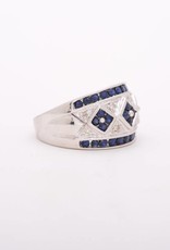Mens Blue Sapphire and Diamond Ring White Gold 14k
