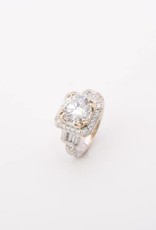 Framed Antique Style Diamond Ring Two-Tone Gold 14k