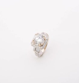 Framed Antique Style Diamond Ring Two-Tone Gold 14k