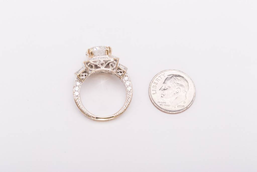 Framed Antique Style Diamond Ring Two-Tone Gold 14k