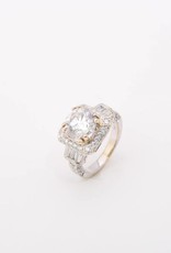 Framed Antique Style Diamond Ring Two-Tone Gold 14k