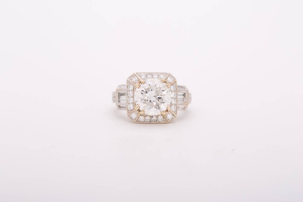 Framed Antique Style Diamond Ring Two-Tone Gold 14k