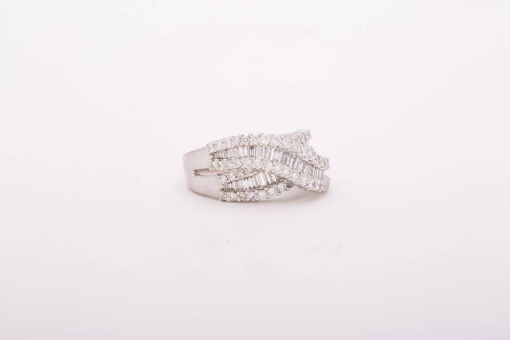 Diamond Bypass Channel Ring White Gold 14k
