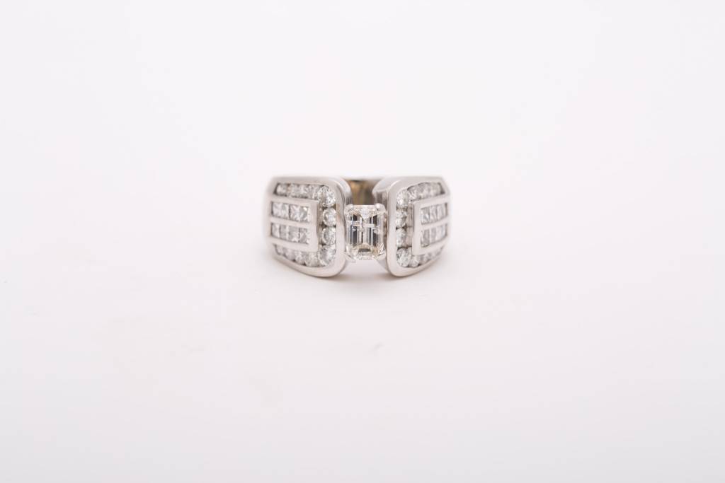 Radiant Cut Floating Bypass Diamond Ring White Gold 14k