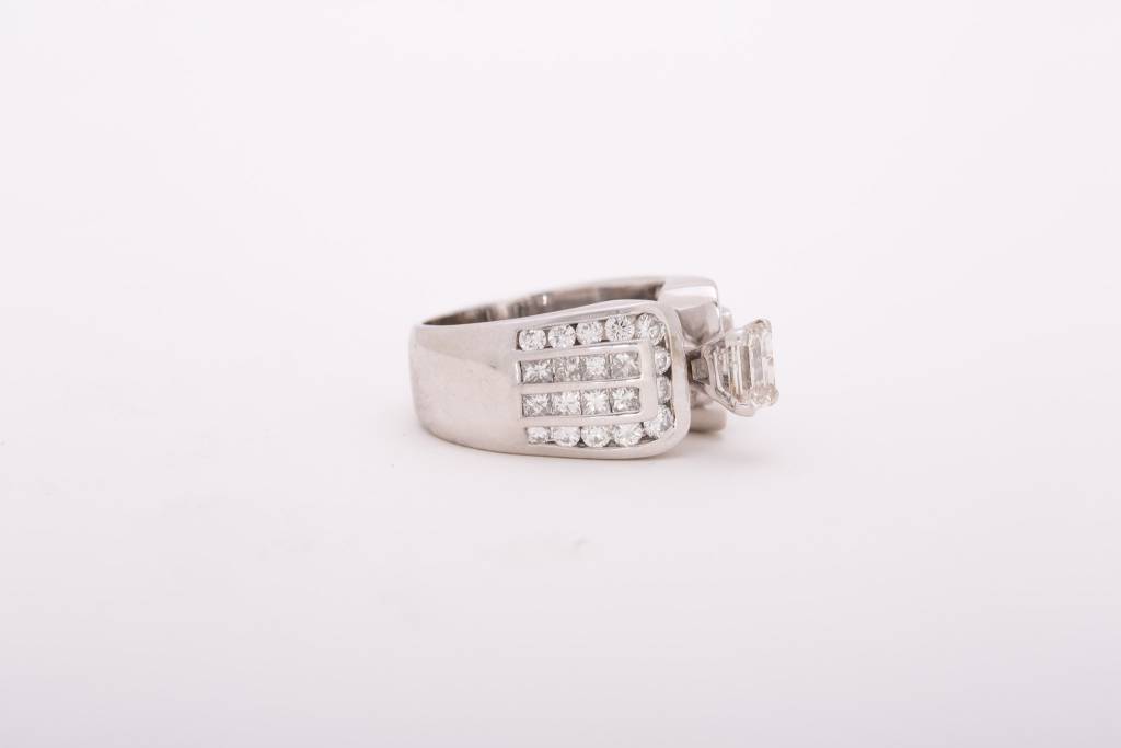 Radiant Cut Floating Bypass Diamond Ring White Gold 14k