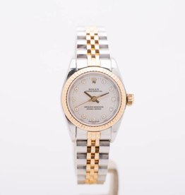 Rolex Ladies Rolex Oyster Perpetual Two-Tone White Diamond Dial