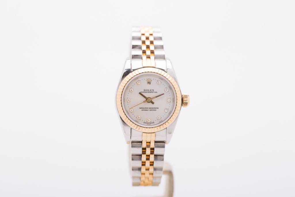 Rolex Ladies Rolex Oyster Perpetual Two-Tone White Diamond Dial