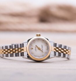 Rolex Ladies Rolex Oyster Perpetual Two-Tone White Diamond Dial